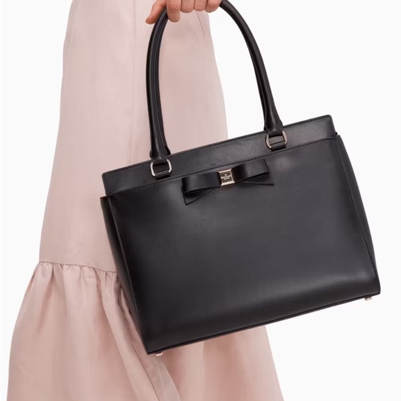 Kate Spade Montford Park Jovie Black Elegant Leather Black Bow Tote Bag
